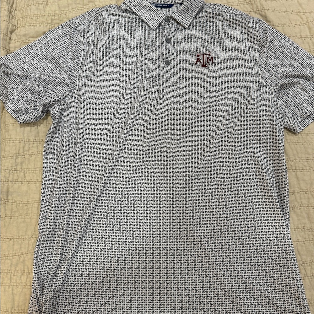 Cutter & Buck Maroon and White Patterned Polo